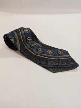 Conte di Milano 100% Italian Silk  Blue Gold Black Abstract Mens Neck Tie